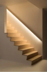 02 hidden lights in the banister lights up the staircase so the owners dont need any lights while walking up or down