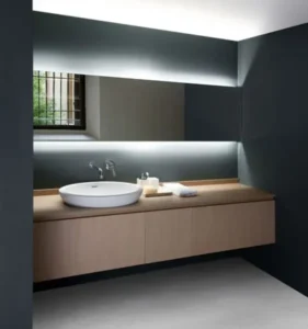 11 minimal countertop washbasin and gorgeous hidden lighting behind the mirror