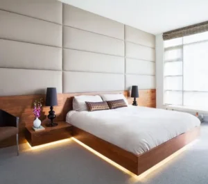 17 hidden lights under the bed and nightstands can be left at night